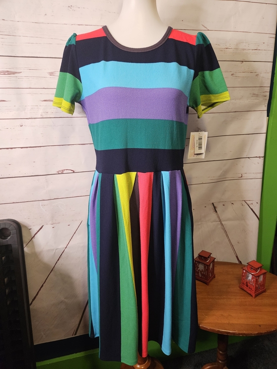 LuLaRoe Dresses & Skirts - Multicolor Striped Fit & Flare Dress - Navy and Bright Stripe